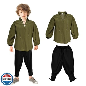 Prebene Jungen Mittelalter Piraten Set Hemd und Knöchelhose Kinder Renaissance Hallo - Bild 1 von 5