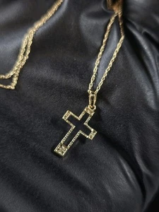 Avariah Solid 14k Yellow Gold Polished CZ Cross Pendant Necklace - 16" - Picture 1 of 6