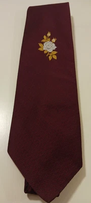 Corbata Vintage Borgoña Granate Espiga Vino Rojo Blanco Flor Hojas Doradas 54" 4" Foto 1 de 4