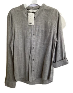 NWT H&M Boy's Grey Long Sleeve Button Up Shirt Size 11/12Y - Picture 1 of 2