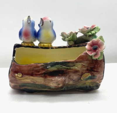 Dulane Italy 70s Art Pottery 3D Figural Blue Birds Trough Vase Kitsch Signed - image 1 of 4