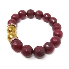 Red Chalcedony Stretch Beaded Bracelet Dyed Quartz Faceted aka Malaysian "Jade"