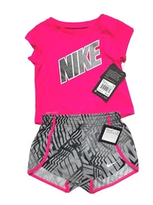 NEW Nike Infant Baby Girl 2 Piece Shorts Set, Pink, Gray, DRI-FIT 24 months - Picture 1 of 2