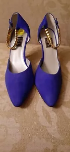 SERGIO ZELCER SUEDE LEATHER PUMPS 11M NWT ANKLE EMBELLISHED SHOES - Picture 1 of 9