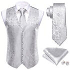 Barry Wang Mens Waistcoat Silk Paisley Floral Solid Vest Tie Set Wedding Casual