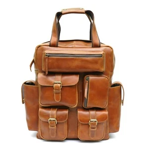 Leather Laptop Backpack for Men Women Large Travel Bag Leather Rucksack Genuine - Picture 1 of 16