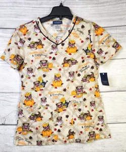 Pugkin Spice Cherokee Scrubs Thanksgiving Pug Dog V Neck Top CK646 PGSS SMALL - Picture 1 of 9