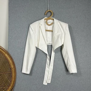 Bianca And Bridgett Crossover Crop Blazer White 8 Padded Shoulders Structured - Picture 1 of 6