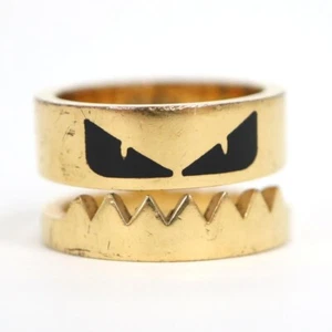 Auth Fendi Monster Bugs Ring Gold Metal Black Italy S Size US 9.5 Size Accessory - Picture 1 of 7