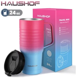 HAUSHOF 24 oz Travel Mug Stainless Steel Vacuum Insulated w/Handle Leakproof Lid - Picture 1 of 12