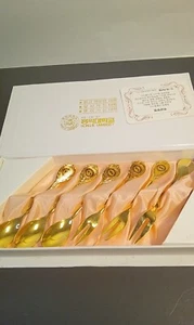 Hong Kong University Vintage Six Piece 24K Gold Plated Spoon/Fork Set - Picture 1 of 3