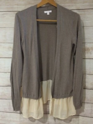 LC Lauren Conrad beighe Open Front Cardigan With Sheer Blush Color Accents, Sz S — 第 1/3 张图片