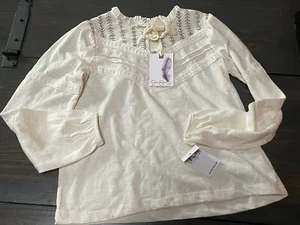 NWT GIRLS JESSICA SIMPSON IVORY EMBROIDERED TOP SIZE Small 7-8 Long Sleeve NEW - Picture 1 of 5