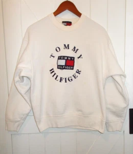 Felpa girocollo vintage Tommy Hilfiger ricamata grande logo Spellout taglia L - Foto 1 di 7
