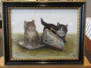 Kätzchen/Katzen Öl auf Glasplatte Bessie Bamber 23,5 x 18,5 cm - Bild 1 von 5