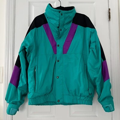 Винтажный North Face экстремальный цвет блок куртка 90-х лыж снег бирюзовый фиолетовый sz L - Изображение 1 из 4