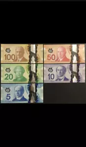 Canada 100 + 50 + 20 + 10 + 5 Banknotes. circulated Canadian Frontier series CAD - Picture 1 of 1