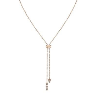 14K Rose Gold Diamond Heart Bolo Necklace Natural 0.10 CT Round Cut Pave Set - Image 1 of 3