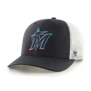 2024 MIAMI MARLINS BLACK 47 TRUCKER ADJUSTABLE MESH SNAPBACK - Picture 1 of 2