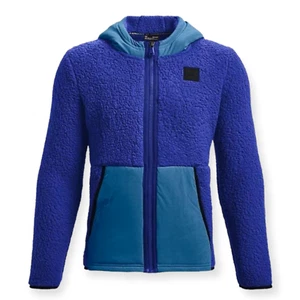 UNDER ARMOUR Boys UA Sherpa Full-Zip Hoodie Jacket Blue Size S (7-8) NEW - Picture 1 of 15