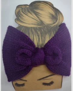 Purple Bow Head Band/Ear Warmer/ Vintage Look Rockabilly/Land Girl Handmade - Picture 1 of 5