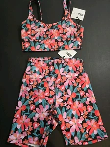 Beach Riot Fiery Plumeria Floral High Rise Biker Shorts And Top Size M - Picture 1 of 11
