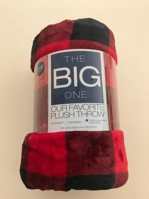 New w/ tags-The Big One-Plush Throw Blanket-red & black lumberjack plaid-5' x 6' - Image 1 of 3
