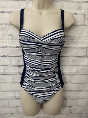 Traje de baño Nip Tuck Swim de una pieza multi copa EE. UU. talla 6 azul a rayas adelgazante nuevo Foto 1 de 4