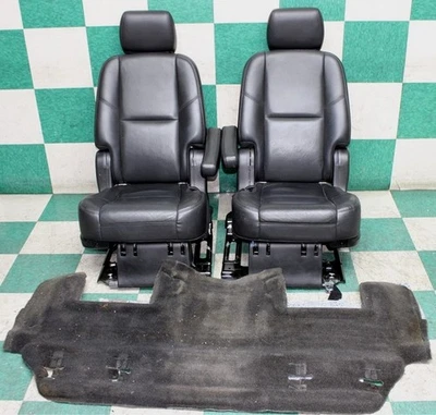 *WEAR* 14' YUKON SWB Leather Black Rear Second Row Captains Heated Bucket Seats - Image 1 of 4