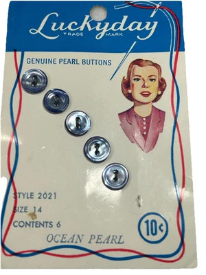 Luckyday Genuine Pearl Vintage 6 Buttons On 10 Cent Card Size 14 Style 2021 - Image 1 of 4