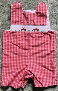 Vintage Girl’s Anavini Red Checked Embroidered Chihuahuas In Wagon Romper Size 3 - Picture 1 of 3