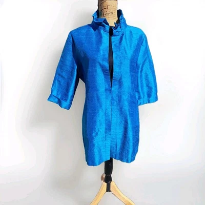 Cárdigan Patty Kim Silk Dupioni Chaqueta Frente Abierto Mujer L Grande Azul Foto 1 de 4