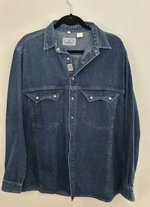 VTG Tom Tailor L  Shirt Men’s Dark Blue Denim Pearl Snap Buttons  # 8698 - Picture 1 of 8
