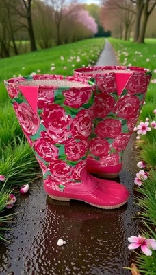 Botas de lluvia rosa añadir bordado/monograma Foto 1 de 4