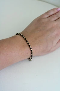 14k massives Gold Perlen Kugel Armband schwarz & gold, 7" Länge - Geschenk für Frauen - Bild 1 von 5