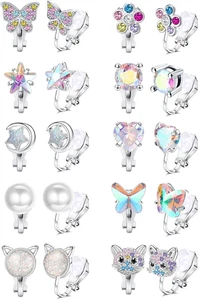 10 Pairs Cute Clip on Earrings for Women Hypoallergenic Butterfly Flower Pearl C - Picture 1 of 9