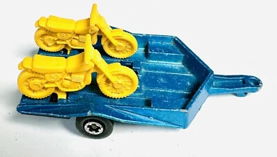 Vintage 1979 Matchbox Superfast Motor-Cycle Blue Trailer w/ 2 Yellow Bikes - Image 1 of 4