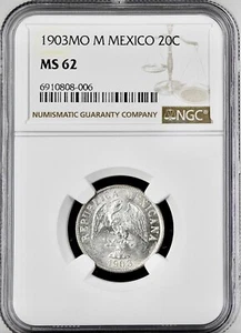 1903MO M MEXICO 20 CENTAVOS NGC MS62 BRIGHT WHITE - Picture 1 of 2