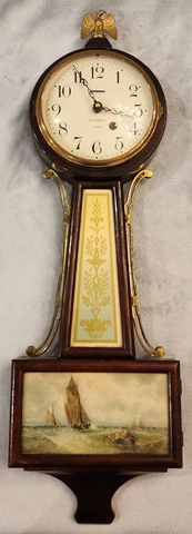 New Haven 8 Day Banjo Wall Clock Ships Floral Glass Battery Powered No Gong Cover