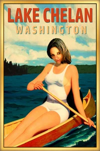 Lake Chelan Washington Reise Poster Pacific Northwest Kanu PinUp Kunstdruck 273 - Bild 1 von 4