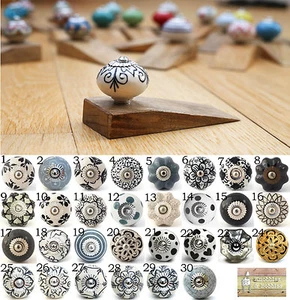 Ceramic door knob on wooden door stop.Choose your design. Black white patterned. - Picture 1 of 31