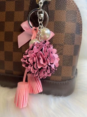 Flor Rosa Borla Bolso Dije Llavero Llavero Color Plata Foto 1 de 2