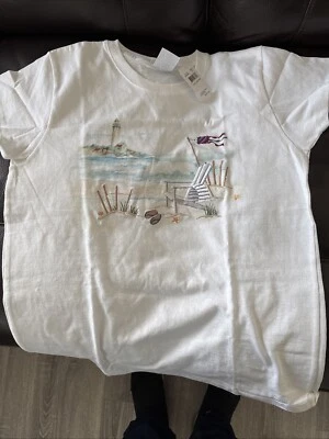 Top Stitch by Morning Sun White TeeShirt. Medium.  Beach Theme - Image 1 of 4