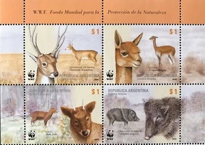 ARGENTINA WWF ANIMAL STAMPS BLOCK OF 4v 2002 MNH WILD ANIMALS DEER BOAR #2192 - Picture 1 of 1