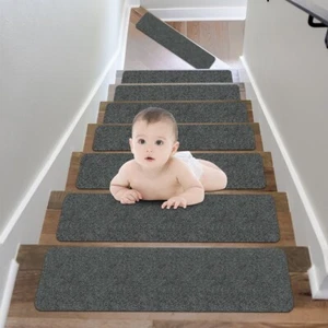 15pcs Modern Carpet Stair Treads Set Indoor Safety Rug Non Slip Backing 9"x26" - Picture 1 of 8