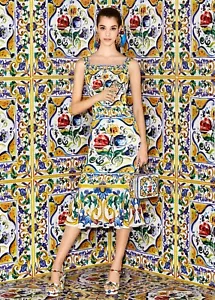 $2.6K Dolce Gabbana Majolica Tile print dress sz 50 14 XL - Picture 1 of 24