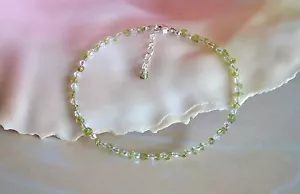 Hawaiian Peridot Gemstone & Italian .925 Sterling Silver Ankle Bracelet 8 to 10" - Picture 1 of 12