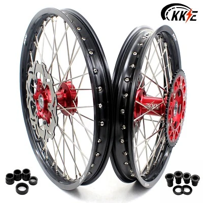 KKE 21/19 Dirt Bike Wheels Rims Fit SUZUKI RM125 2001-2007 RM250 01-2008 Red Hub - Image 1 of 4