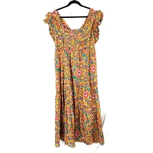 NEU House of Harlow 1960 Jackie senf Blumen Maxikleid hinten offen Boho XL Neu mit Etikett - Bild 1 von 16
