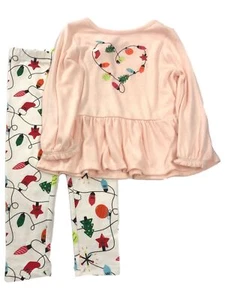 Infant & Toddler Girls Pink Heart Christmas Holiday Outfit Pants & Top Set - Picture 1 of 2